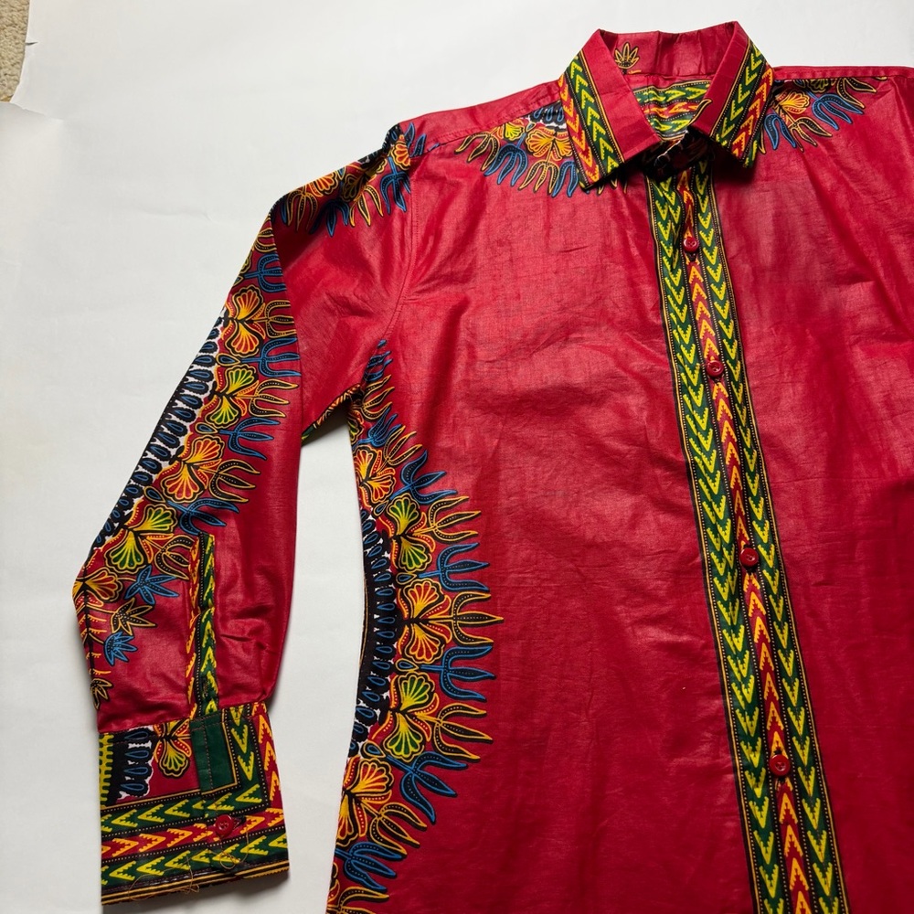 Vibrant Red Multicolor Patterned Long Sleeve Dres… - image 4